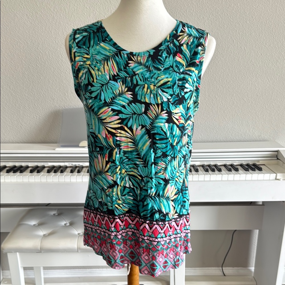 Palm Harbor Tropical Print Sleeveless Stretch Blouse sz Petite XL